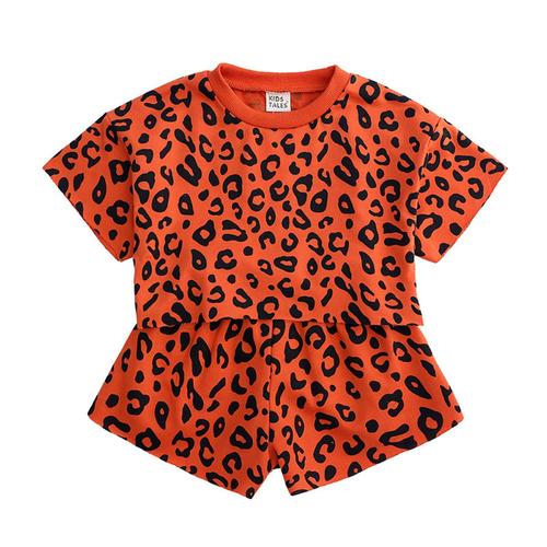 Vêtements D'été Pour Petites Filles, T-Shirt Léopard + Short, Ensemble 2 Pièces