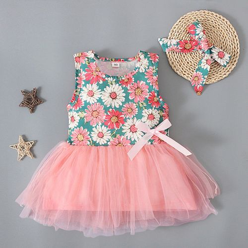 Tenue Pour Bébé Fille, Ensemble Pour Nouveau-Né, Sans Manches, Motif Floral, Couture, Maille, Robe Tutu De Princesse + Couvre-Chef, Vêtements Pour Enfants