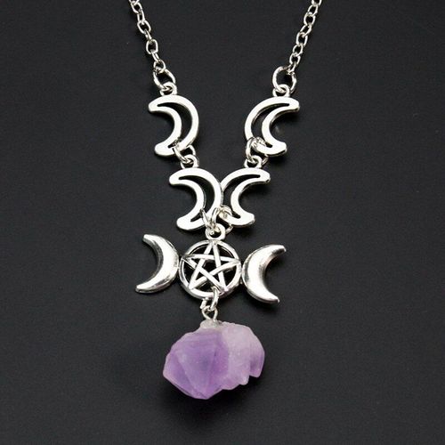 Collier En Pierre D'améthyste Brute Pour Femme, Breloques En Quartz, Pendentif En Chaîne Pentagramme