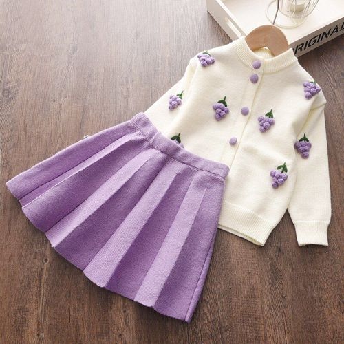 Ensemble Tricoté De Vêtements Doux Pour Petite Fille,Tenue Pour Enfants Et Bébés, Couleur Raisin, Thème Du Dessin Animé, Costume De Saison Automne Et Hiver,