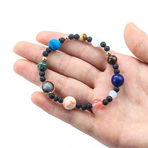 Bracelet Planète Spatiale Minéral Naturel, Perles Du Système Solaire, ¿Il De Tigre, Lapis Lazuli Pellith, Lave, Cadeau