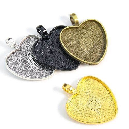 Lot De 5 Pendentifs En Métal Avec Cabochon En Forme De C¿Ur, Couleur Or, Argent Et Noir, Breloques En Verre, Accessoire De Fabrication De Bijoux Pour Femmes