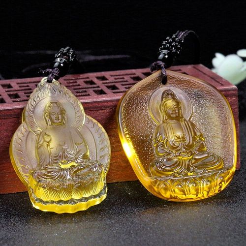 Bodhisattva Citrine, Collier Guanyin En Verre De Cristal Coloré, Pendentif Bouddhiste, Méditation De Guérison, Bijoux Cadeau Reiki