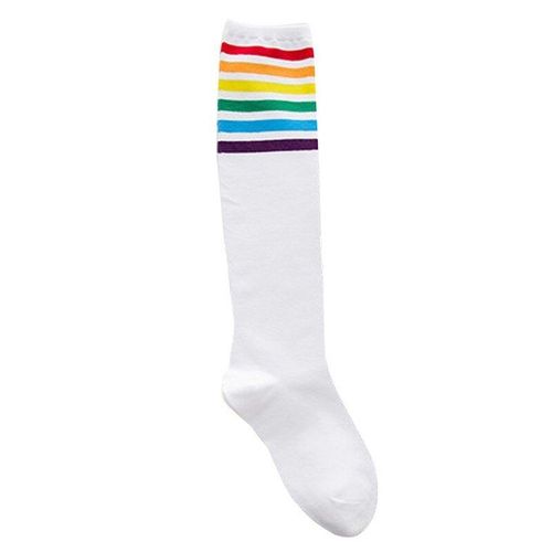 Chaussettes Hautes À Rayures Arc-En-Ciel Pour Filles, Au Dessus Du Genou, Noir, Blanc, Style Coréen, Streetwear, Harajuku, Skarpetki