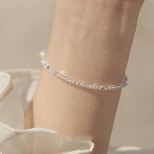 Bracelet De Perles En Cristal À Facettes Pour Femmes, Brillant, Mignon, Tendance Coréenne, Fin, Réglable, En Strass, Bijoux Extensibles