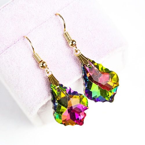 Boucles D'oreilles En Verre Cristal Coloré Ab, Boucles D'oreilles Arc-En-Ciel, Crochet D'oreille, Goutte D'eau, Feuille D'érable Pour Filles, Breloques Pendantes, Bijoux Cadeau