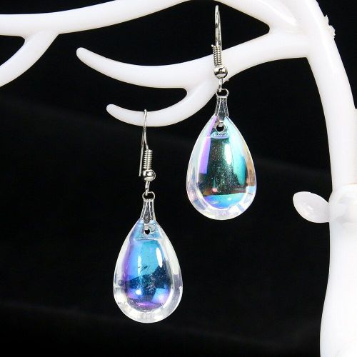 Boucles D'oreilles En Verre De Murano Ab Transparent, 1 Paire, Goutte D'eau, Pendentif, Breloques En Forme De Larme D'ange Coréen, Crochet D'oreille, Fête, Bijoux Cadeau Pour Femme