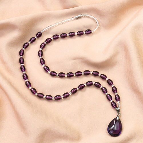 Collier En Cristal Imitation Améthyste Violet, Pendentif Goutte D'eau, Perles Baril Violet, Chaîne, Bijoux Élégants Pour Mère, Cadeau