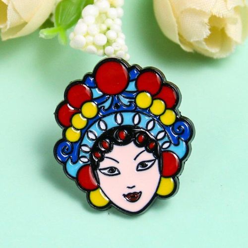 Broche Rétro En Émail, Ethnique Chinoise De Pékin, Bleu, Maquillage Du Visage, Rôle Féminin, Badge En Métal, Badge D'art, Bijoux Pour Femme