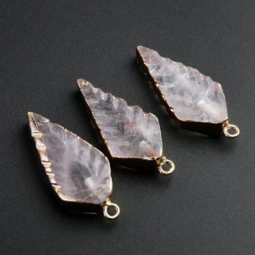 Pendentif De Feuille De Pierre Précieuse Naturelle, Breloques De Feuilles De Quartz Rose, Cristal Rose, Collier, Boucles D'oreilles, Dangle Femme, Accessoires De Bijoux