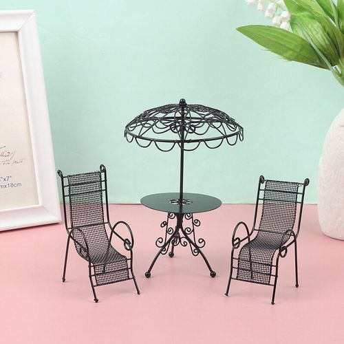 Maison De Poupée 1/12, Ensemble De 3 Pièces, Chaise De Table Basse En Métal Miniature Pour Jardin Et Extérieur