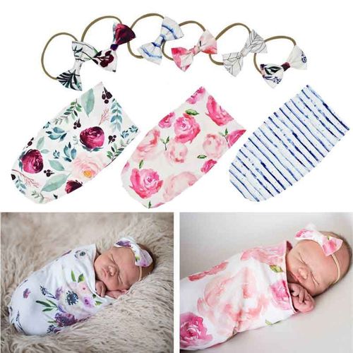 Accessoires De Photographie Pour Nouveau-Né, Couvertures Imprimées Pour Bébé Garçon Et Fille, Emmaillotage En Mousseline + Bandeau 2 Pièces