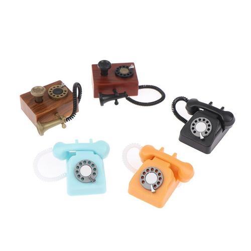 Téléphone Portable De Bureau Rétro 1:12 Pour Maison De Poupée, Miniature, À L'ancienne, Vintage, Avec Fil