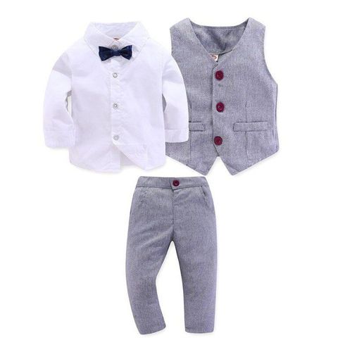 Costume Quatre Pièces Pour Enfants, Gilet Gris Pour Garçon, Chemise Blanche À Manches Longues Et Pantalon