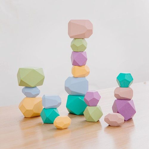 Jeu De Construction Jenga En Bois Pour Enfants, Jeu À Empiler, En Pierre Colorée, Style Nordique, Montessori