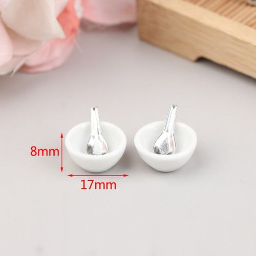 4 Pièces/Ensemble 1:12 Maison De Poupée Miniature Mini Bol En Céramique Cuillère À Soupe Modèle Jouets