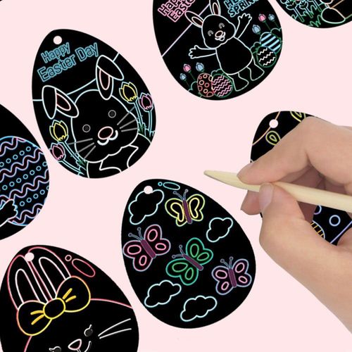 Ensemble De Peinture À Gratter Colorée Pour Enfants, 14 Pièces, Bricolage, Décoration De Pâques, Papier, Lapin, Peint, Zc