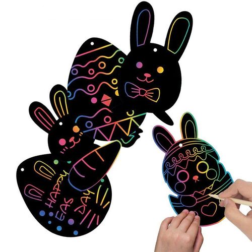 Ensemble De Peinture À Gratter Colorée Pour Enfants, 12 Pièces De Bricolage, Décoration De Pâques, Papier À Gratter, Lapin, Peint, Zc