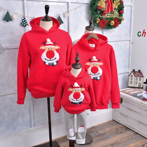 Vêtements Assortis De Noël Pour La Famille, Sweat À Capuche, Pour Maman Et Papa, Pull À Nez Rouge En Forme De Cerf, En Laine, Tenue De Famille Chaude