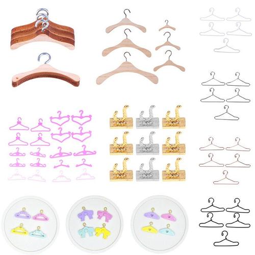 Cintres Mignons En Plastique Rose Pour Maison De Poupée, Dessin Animé, Crochet En Métal Pour Robe Et Garde-Robe De Poupée, Accessoires 1:12