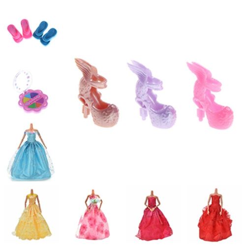 Robe De Poupée, Vêtements À La Mode, Tenue Quotidienne, Jupe De Fête, Cosmétiques, Fard À Paupières, Rouge À Lèvres, Anneaux, Chaussures Pour Barbie, Accessoires