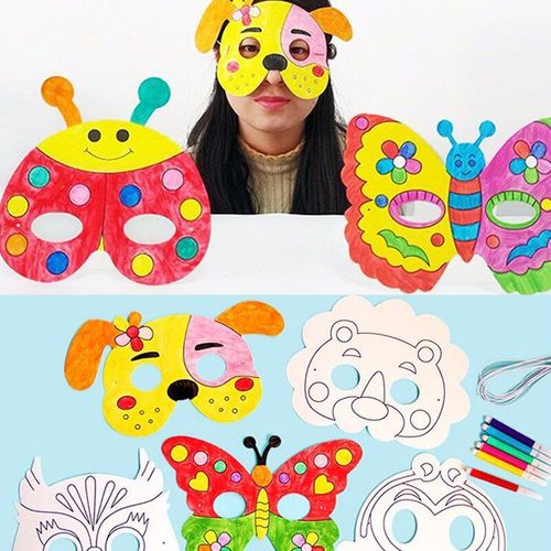 Ensemble De 8 Masques De Peinture D'animaux De Dessin Animé, Bricolage De Couleur, Graffiti De Maternelle, Artisanat D'art, Jouets De Dessin Créatif Pour Enfants