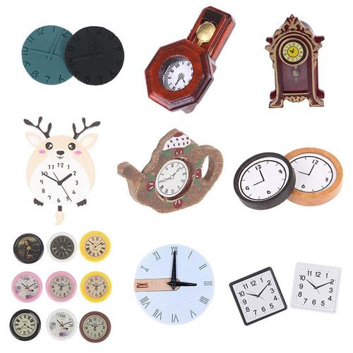 Horloge murale Multi maison de poupée, réveil octogonal d'oiseau, accessoires miniatures de maison de poupée, jouets de meubles de salon