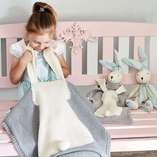 Couverture Tricot?e Douce Et Chaude Pour B?b?, ? Motif Animal Lapin Mignon, Pour Poussette, Serviette De Bain Pour Enfants, Literie Pour Tout-Petits