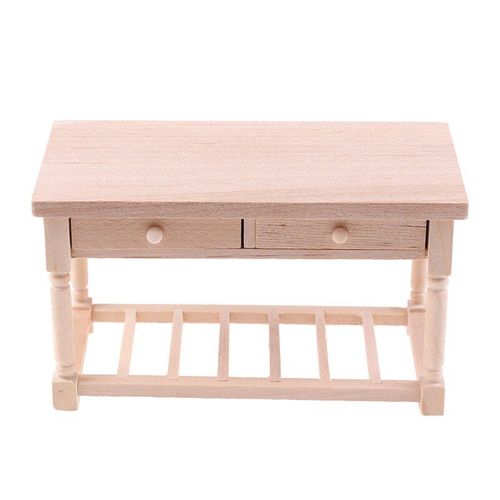 Maison De Poupée Miniature, Table En Bois Non Peinte, Avec Tiroirs, Meubles, Jouets, Accessoires, 1:12