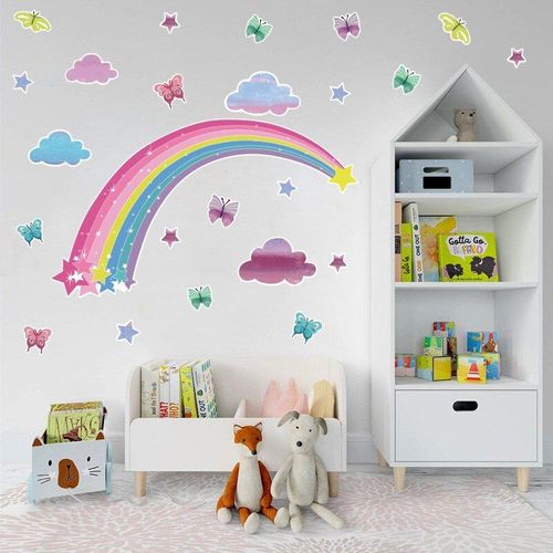 Autocollant Mural Papillon Arc-En-Ciel En Pvc, Nouveau Produit, Papier Auto-Adhésif Créatif, Décoration Graffiti Pour Chambre D'enfants, Dessin Animé, Offre Spéciale