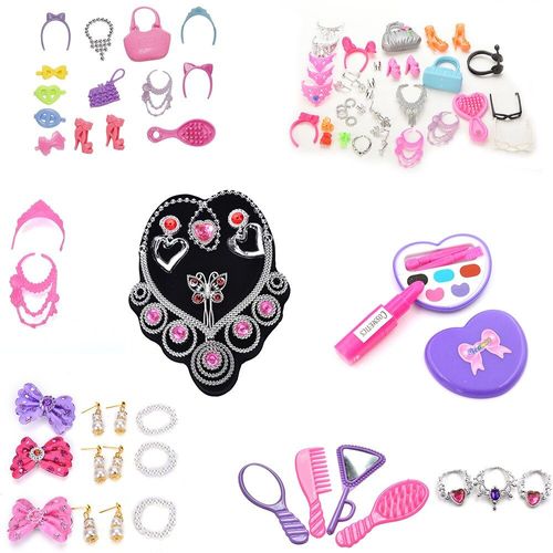 Ensemble De Bijoux De Princesse Pour Poupées, Accessoires De Fête Pour Enfants, Couronnes, Collier, Boucles D'oreilles Et N¿Ud Papillon