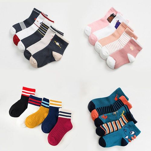 Chaussettes En Coton Doux Pour Enfants De 1 À 12 Ans, 5 Paires/Lot, Chaussettes D'école À Rayures Chaudes Avec Dessin Animé, Mignonnes, À La Mode, Automne Et Hiver