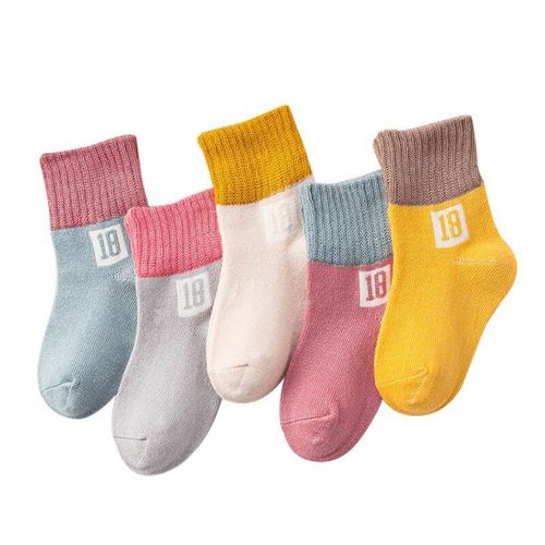 Chaussettes D'hiver En Coton Épais Pour Enfants, 5 Paires, Chaussettes Chaudes À Mi-Tube Pour Bébés Garçons Et Filles, Avec Patch De Sol, Bon Marché
