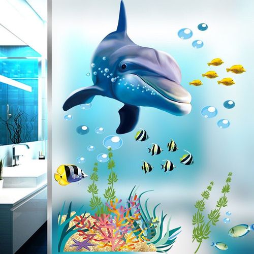 Autocollants Muraux D'animaux De Dessin Animé, Pour Aquarium, Dauphin, Poisson, Océan, Stickers Muraux Pour Enfants, Chambres, Salle De Bains, Cuisine, Décor De Maison, Art Mural