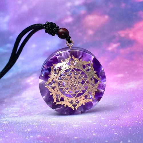 Collier Orgonite Chakra Améthyste 7, Pendentif En Coquillage De Perle Du Sri Yantra, Pierre Précieuse Bouddhiste, Bijoux De Méditation Yoga