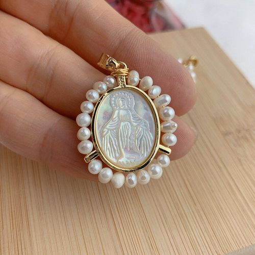 Pendentif De La Vierge Marie En Coquillage Naturel, Perle D'eau Douce, En Cuivre, Or 18k, Collier Pour Femme Chrétienne Et Catholique, Cadeau