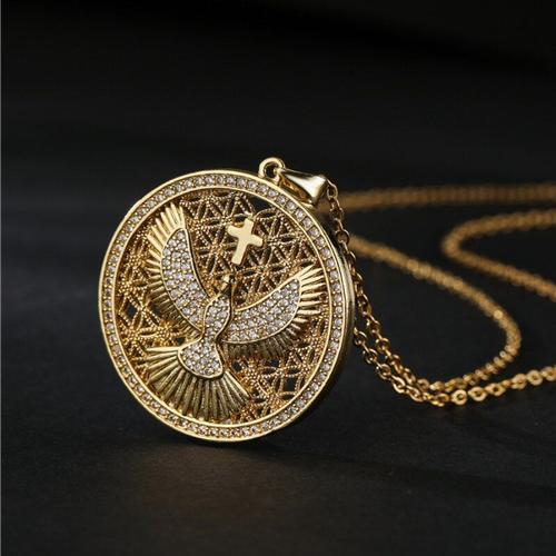 Collier En Croix D'aigle Pour Femme, Pendentif, Fleur De Vie, Breloques Rondes En Acier Inoxydable, Chaîne, Cadeau