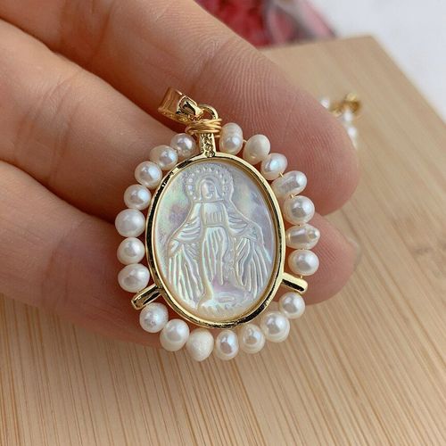 Pendentif En Nacre De La Vierge Marie Pour Femmes, Collier De Perles D'eau Douce, Camée, Cadeau, Promotion