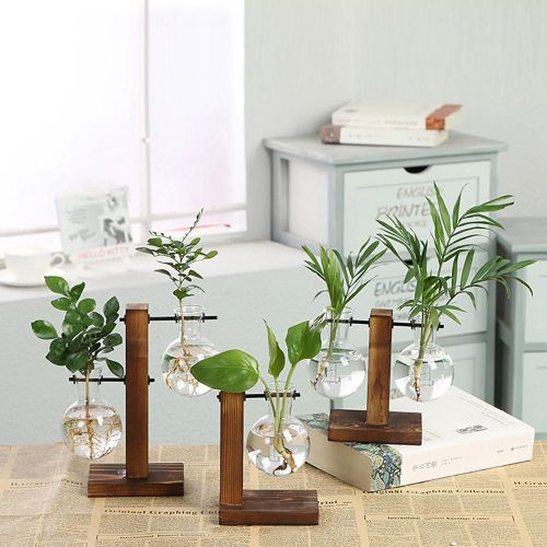 vase à fleurs bonsaï Vintage, décoration pour la maison, Pot de fleurs, cadre en bois Transparent, plantes de table en verre