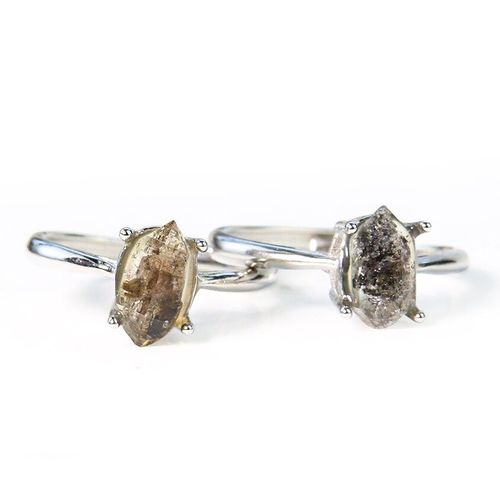 Bague En Diamant Herkimer Naturel, Cristal À Double Pointe, Quartz, Pierre D'énergie, Guérison, Énergie Positive, Bijoux De Mariée, Cadeau Pour Femme