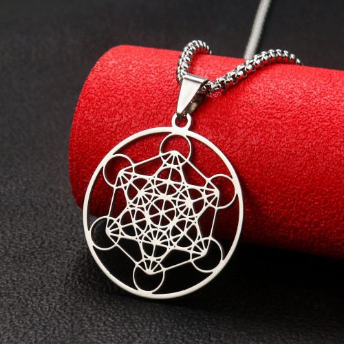 Collier Cube Metatron En Acier Inoxydable, Pendentif En Forme D'ange, Bijou Spirituel, Grec Antique, Kabbala, Archange