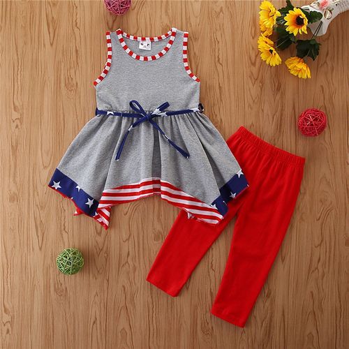 Costume D'été Pour Petites Filles, Ensemble Chemise Sans Manches + Pantalon Pour Enfants, Costume Pour La Fête De L'indépendance, 2022