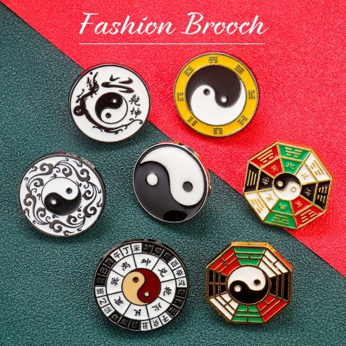 Broche Baguette Chinoise Blanche Et Noire, Taoism, 8 Diagrammes De Divination, Tai Chi, Broches, Nuage, Méditation, Bijoux Pour Hommes