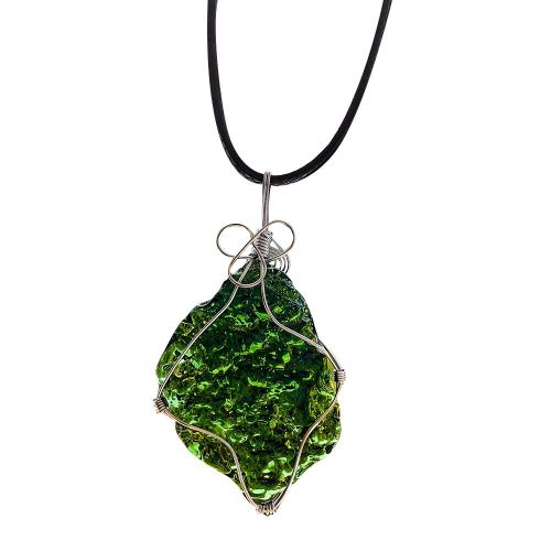 Collier Moldavite Recouvert De Fil Métallique, Cristal Vert, Pendentif Irrégulier, Tekite Énergie Quartz Guérison Homme Femme, Bijoux Cadeau