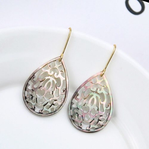 Pendentif En Coquillage Naturel, Goutte D'eau, Argent 925, Breloques, Ajouré, Fleur Main De Fatima Sculptée, Boucles D'oreilles, Cadeau, Bijoux