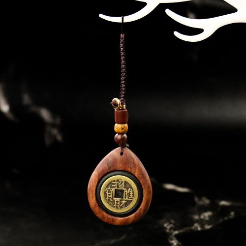 Porte-Clé En Bois De Santal Rouge En Ébène Naturel, Pendentif En Cuivre Rotatif En Bois De Santal Rouge, Chaîne Porte-Clé Chinois, Décoration De Maison De Voiture