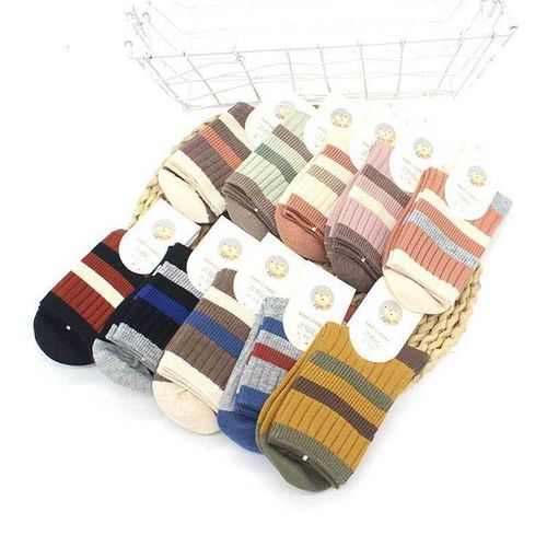 Chaussettes En Coton Épais Pour Garçons Et Filles, Nouvelle Collection Printemps Et Automne Paires/Ensemble, Chaussettes Assorties De Couleur Rayée, En Poils De Lapin