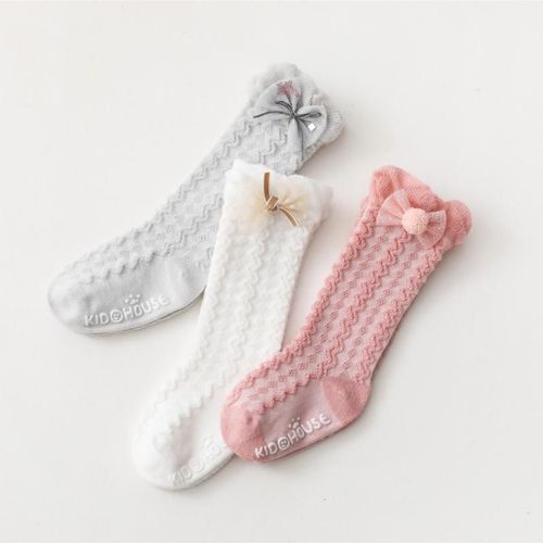 Chaussettes En Maille Fine Pour Bébé De 0 À 5 Ans, Bas Doux Kawaii En Coton Avec N¿Ud Pour Garçon Et Fille, Printemps Et Été Paires/Ensemble
