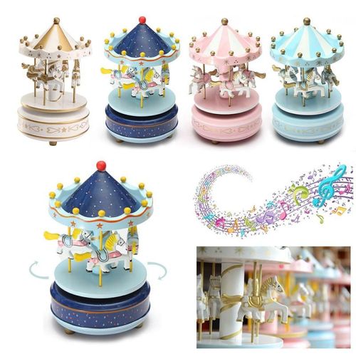 Boîte À Musique Cheval En Bois, Belle Boîte À Musique Cheval Merry Go Ronde Carrousel, Cadeau De Noël Et De Mariage Pour Enfant Et Adulte
