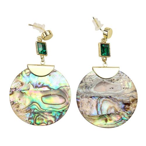 Boucles D'oreilles Rondes En Forme D'hyperbole Natuarl Pour Femmes, 1 Paire, En Forme De Coquille D'ormeau, En Arcylique, Émeraude, Zircon, Goutte D'oreille, Broche En Argent, Bijoux De Fête Boho